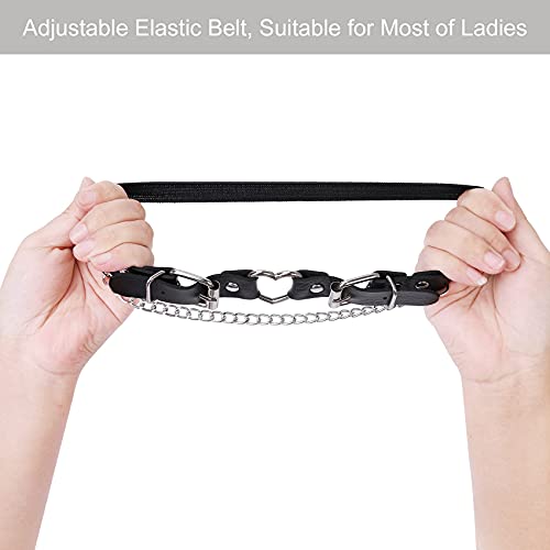 2PCs Leather Leg Garter with Chains, Elastic Rock Heart Thigh Garter for Women3