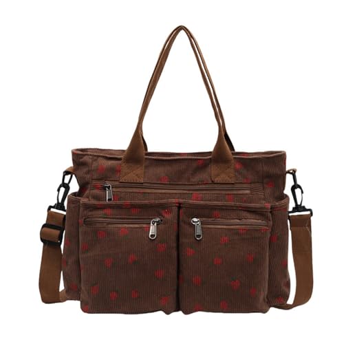 Image of Women Strawberry Bags, Corduroy Everyday Tote Bag Kawaii Shoulder Purse Handbag Crossbody Work Bag