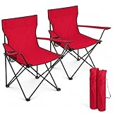 BESCH Set de 2 Sillas Plegable para Camping de Acero con Portavaso 45x45x80cm Carga Máxima 110Kg - Silla para Exterior, Jardín y Pesca (Rojo)