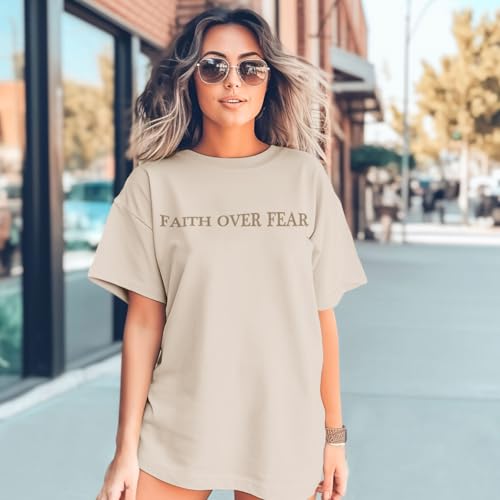 Faith Over Fear Christian Shirts for Women Oversized Jesus God Religious Bible Verse Tees Inspirational Tshirts Tops2
