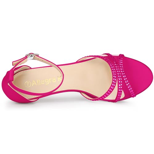 Allegra K Allegra K Women's Rhinestone Mesh Kitten Heels Hot Pink Sandals 6 M US