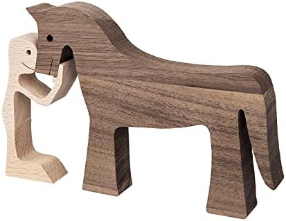 Handmade Wooden Horse Sculptures Handmade Accents Craft Figurine for Home Decor Accents,Man and Horse Wooden Statue,Animal Sculptures Collection,Gift for Horse Lover