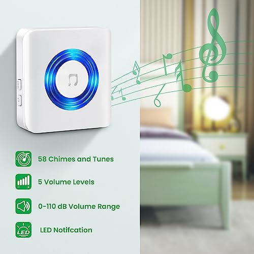 Funkklingel Aussen Wasserdicht, 4 Empfänger und 2 Sender, Satisure Türklingel Funk Set, 400m/1300ft Reichweite, 58 Melodien, Haustür Klingel für Garten, Haus, Büro