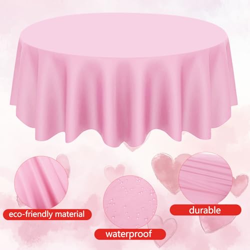 Image of 12 Pcs Valentine's Day Plastic Tablecloths, Disposable Round Red White Pink Table Cover 84 Inch Waterproof Table Covers for Valentine's Day Family Wedding Birthday Bridal Shower Party Decorations