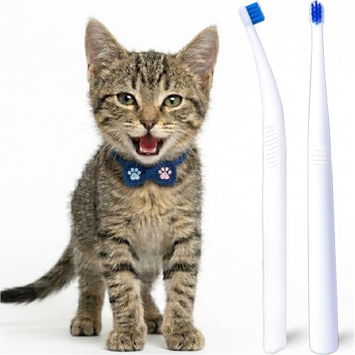MoonyMars Cat Toothbrush Tiny, Small Dog & Puppy Tooth Brushing Kit, Ultra Soft & Mini 15° Curved Head Teeth Brush for Kitten Pet, Doggy Toothbrushes Deep Dental Clean, Soft Bristles, 2 PCS - White