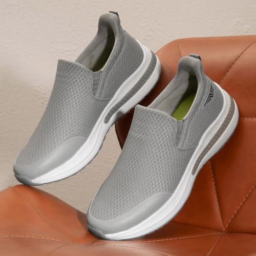 Image of Red Tape Men's Walking Shoes Light Grey Mesh Round Slipon Flexible Support