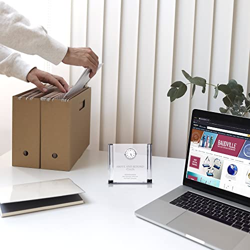 Baudville Engraved Clock Trophy - Clear Crystal With Silver Accents - Silver Inset Time Piece - Medium Sized - Personalized Engraving Up To Three Lines And Pre-Written Verse Selection #TOP1