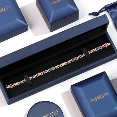 Gem Stone King 18K Rose Gold Plated Silver Peach Morganite and London Blue Topaz and Lab Grown Diamond Bracelet For Women | 4.41 Cttw | Gemstone October Birthstone | Oval 6X4MM | Length 7.25 Inches4