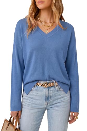 Image of Arach&Cloz Women's Wool Blend Oversized V Neck Fall Casual Pullover Sweater
