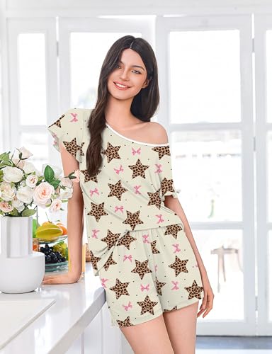 Image of Ekouaer Womens Pajama Set Summer Short Sleeve Pjs Sleepwear Cute 2 Piece Lounge Sets S-XXL