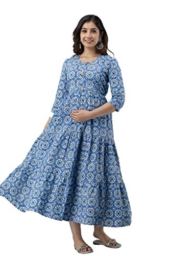 Image of Charnest Floral Printed Anarkali Maternity Kurti /Dress, Pregnancy Dress, Easy Breast Feeding, Breast Feeding Dress Zippers for Nursing Pre and Post Pregnancy