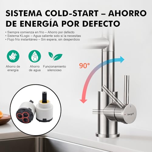 Miniatura 4 de Ibergrif M22144a Grifo Profesional Cocina Con Ducha Extraíble, Mezclador De Fregadero, Acero Inoxidable