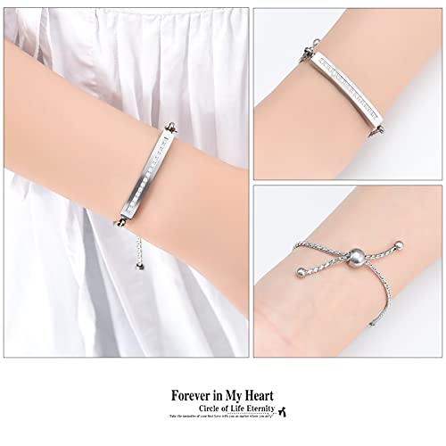 Hearbeingt Memorial Ashes Bracelet,Cremation Jewelry Urn Bracelet for Ashes Adjustable Classic Crystal Keepsake Bangle for Women Girl(Silvery)