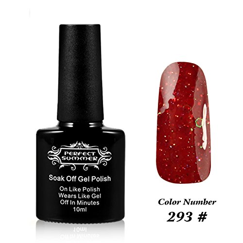 Perfect Summer UV LED Soak Off Gel Nail Polish 10ml Nail Lacquer, Shiny Snowflake Color #293 Glitter Ruby Red