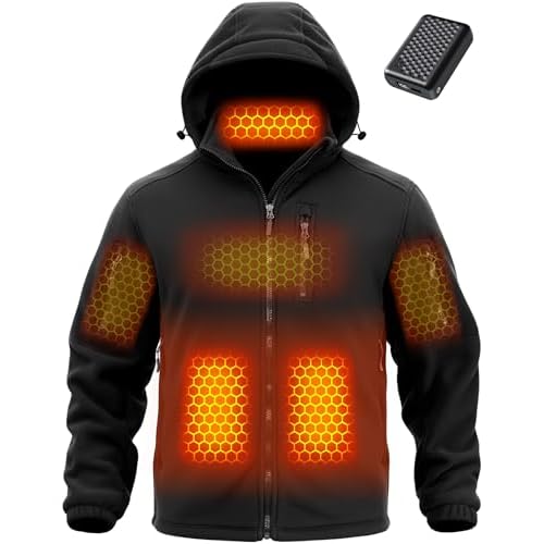 Wulcea Graphene Heated Fleece Jacket for Men 12V Fast Charge 18400mAh Large Capacity Large Dull Black