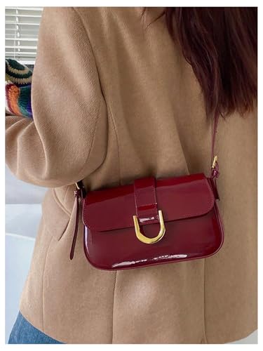 Women's Glossy Patent Leather Crossbody Bags Metal Buckle Flap Shoulder Handbags Elegant Purses4