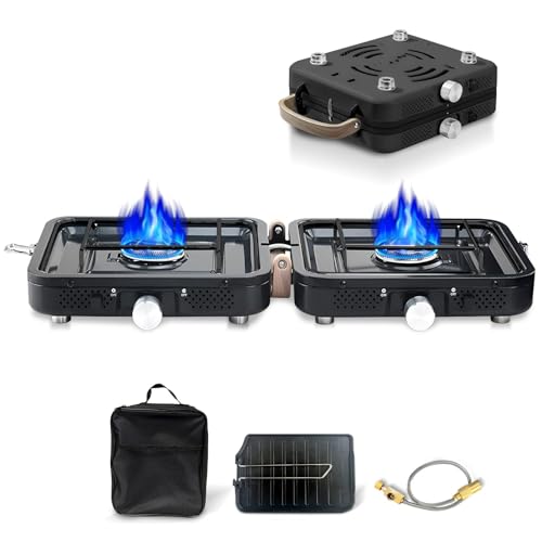 Hengriacly Campingkocher, Collapsible & Tragbare, Gaskocher 2 Flammig mit...