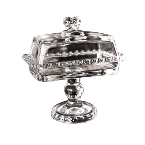 Plato de mantequilla con tapa cristal, plato té, bandeja alta for pasteles, exhibición postres, inventario degustación frutas, corazón para encimera de cocina