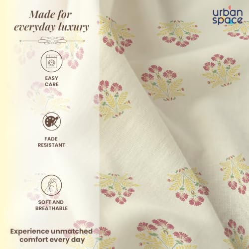 Image of Urban Space Festive Gifting Set- 100% Cotton Bedsheet for Double Bed, Floral Bed Sheet with 2 Pillow Covers Gift Set in Gift Box, 88 inch x 100 inch, Malhaar Mustard | Diwali, Festive & Housewarming Gift