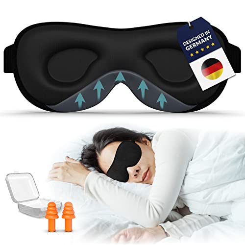 Schlafmaske 3D mit Ohrstöpseln und Tasche - 100% lichtblockierende Schlafbrille für Reisen - Augenmaske weich bequem und hautfreundlich - sleep mask - sleeping mask - Modell ATLANTA - STYNGARD Cover