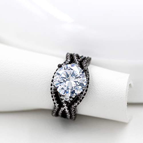Uloveido Black Plated Big White CZ Infinity Bridal Rings Set 3pcs Stack Wedding Band Infinity Rings for Women Y11303