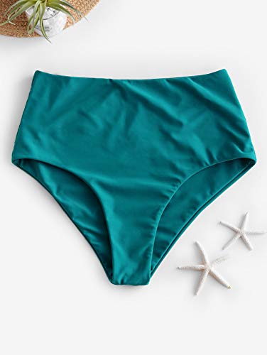 Zaful Women High Waisted Bikini Bottoms High Cut Tummy Control Bathing Suit Bottoms Swimsuit Bottom (1-Dark Turquoise, M) #TOP4