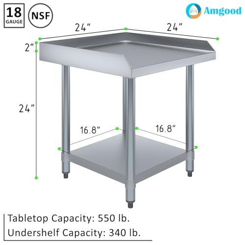 Image of AmGood Stainless Steel Equipment Stand - Heavy Duty, Commercial Grade, with Undershelf, NSF Certified (24 inch Width x 24 inch Length)
