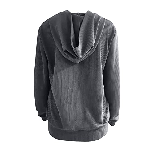 Women Casual Fall Sweater Hoodies Solid Color Slim Long Sleeve Blouse Trendy Lady Elegant Zip Up Workout Drawstring Top Gray #TOP2