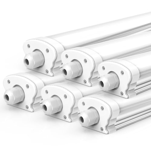 JESLED - 6er Set LED Feuchtraumleuchte 150cm IP65-38W 6500 Lumen - 6500K Neutralweiß - Verknüpfbar - Kellerleuchte, Nassraumleuchte - Feuchtraum Wannenleuchte