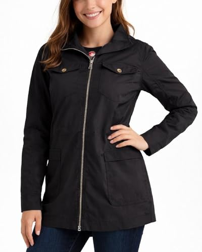 CANADA WEATHER GEAR Womens Utility Jacket - Long Sleeve Zip Up Hooded Safari Military Anorak Jackets for Women (Sizes: S-2XL), Size Large, Black