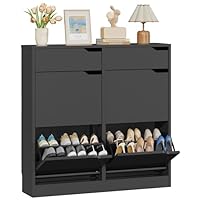 IRONCK Shoe Cabinet with 4 Flip Drawers & 2 Drawers, Freestanding Shoe Rack Cabinet, Shoes Storage Cabinet with Adjustable Shelves, Wooden Cupboard Organizer for Entryway, Hallway, Living Room (Black)