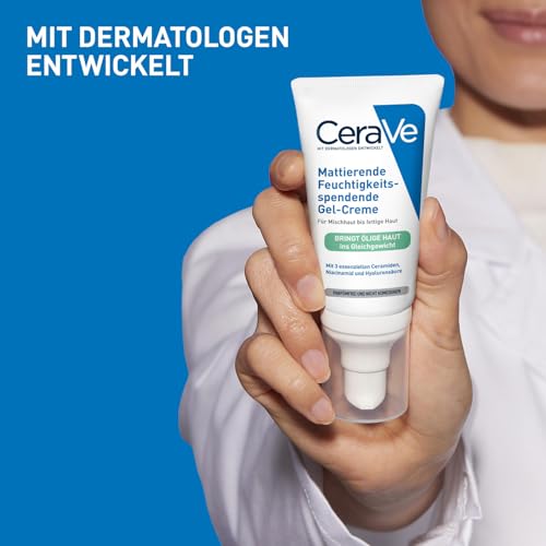 CeraVe Mattierende Feuchtigkeitsspendende Gel-Creme, Bei fettiger und öliger Haut, Mit Hyaluronsäure, Ceramiden und Niacinamid, Langanhaltend feuchtigkeitsspendend, 52 ml