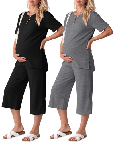 Yearntown - Yearntown 2 Pack Maternity Lounge Outfits, 2-Color, Large (78% Off Amazon Deal)
