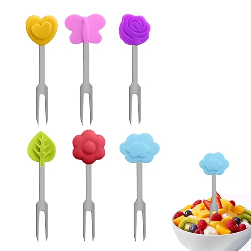 6 Stück Piekser Fingerfood Kinder,Obstgabeln Kinder,Obstgabeln Aus Edelstahl,Mini Gabeln für Kinder Brotdose,Party Food Picks,Kuchengabeln,Snack Obstspieße,Kleine Gabeln für Party Picknicks Küche Café