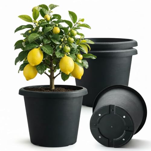 4 Pack 16 Inch Large Planters for Outdoor Plants Heavy-Duty Plastic Plant Pots with Drainage Holes - 30L Capacity Indoor Outdoor Flower Pots 16 Diax12 Tall Cement Textured Patio Garden Containers