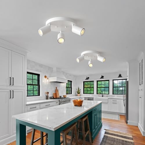 Egm Adjustable 3-Light Ceiling Spotlight, White Round Track Lighting Fixtures thumb #6