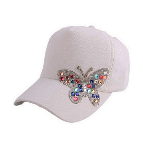 Girls Bling Baseball Hat Rhinestone Crystal Cap,Butterfly Washed Denim Hat
