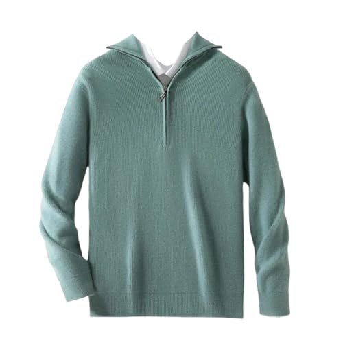 Men's Merino Wool Sweater Turn Down Collar Zipper Pullover Fall Winter Warm Tops
