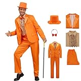 Harry and Lloyd Costume Adults Dumb Blue Dumber Orange Tuxedo Top Hat with Bow Tie 90s Halloween Costumes for Men L