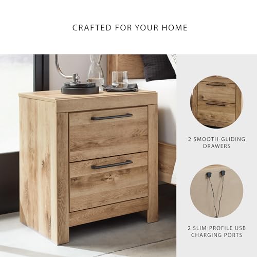 Image of Signature Design by Ashley Rustic Nightstand with USB, Brown Bedside Table