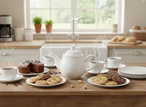 Miniatura 2 de Provance Cafetera Y Tetera De Porcelana De Alta Calidad, Color Blanco, Elegante Olla De Café Con Tapa En 2 Tamaños, Jarra Atemporal Para Disfrutar De Café Y Té Con Estilo 650 Ml