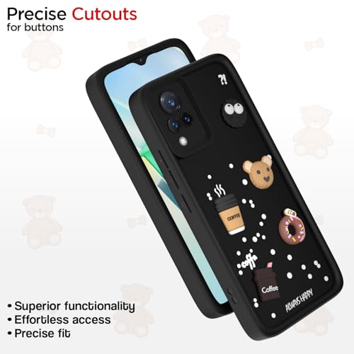 Image of Outlouders Back Cover for Vivo V21 5G | 3D Cartoon Bear Cute Fun Silicone Full Body Protection Bumper Case (Black)