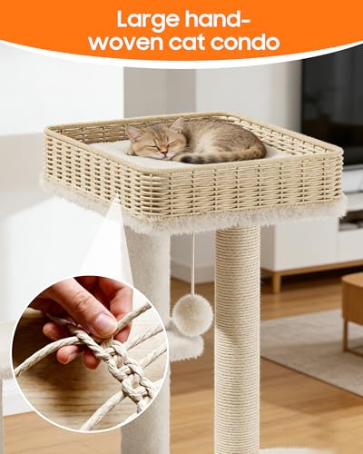 Árbol moderno para gatos de 50.2 pulgadas con rattan y sisal miniatura 3