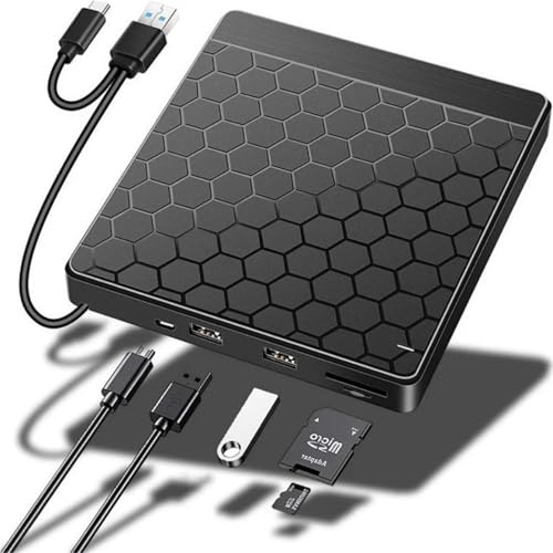 Lector reproductor de CD DVD portátil USB 3.0 con hub de puertos y ranuras integradas