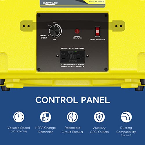 Image of ALORAIR Air Scrubber with 3 Stage Filtration, Stackable Negative Air Machine for Industrial and Commercial Use, Heavy Duty Air Cleaner with MERV-10 Filter, HEPA /Activated carbon Filter, Yellow