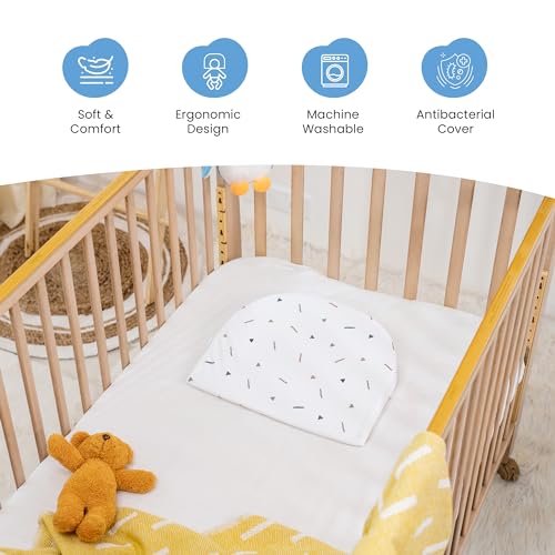 Image of Cherilo Foam C Shaped Elevated Wedge Pillow for Baby Crib&Mattress,Elevate Baby to Prevent Acid Reflux,Colic,Gerd,Heat Burn&Vomiting,15 inchX12 inchX3 inch - with Removable Cover - Triangle Design - White