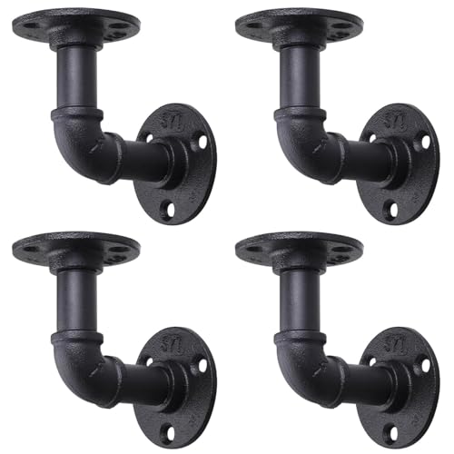 Supports Étagère Style Industriel en Noir Tuyau, Équerres Murales Flottantes avec Vis, Support Robuste pour Planche en Bois - 10×10cm (4, Noir)