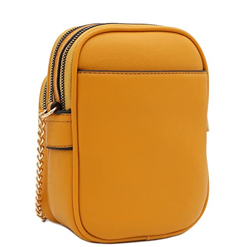 Image of FashionPuzzle Multi Pocket PU Leather Casual Crossbody Bag with Adjustable Strap (Mustard)