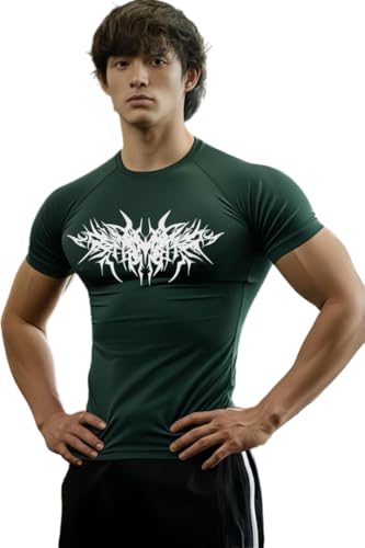 Image of Men Polyster Lycra Printed Half Sleeves Compression T-Shirt for Gym