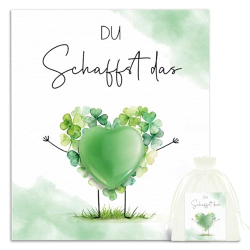 Gl&uuml;cksstein Mutmacher Geschenk, Du schaffst das, Viel Gl&uuml;ck Kleeblatt Gl&uuml;cksbringer Pr&uuml;fung, Kleines Geschenk f&uuml;r Kinder M&auml;dchen Junge Frauen Freundin, Gute Besserung ,Trost, Spirituelle Geschenke